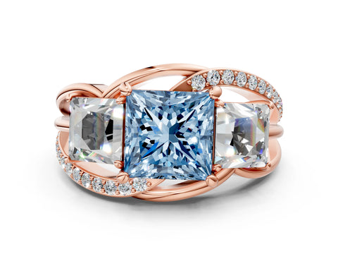 Rose gold Three-Stone Fancy Blue Princess Cut Cut Diamond Split Shank Prong Set Ring_12
