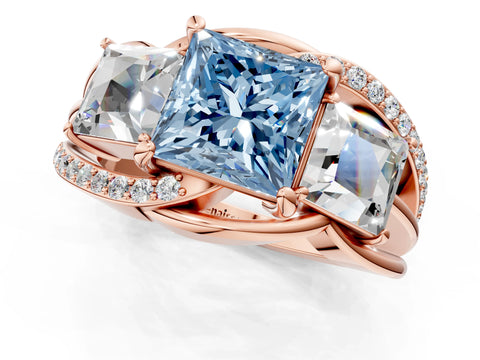 Rose gold Three-Stone Fancy Blue Princess Cut Cut Diamond Split Shank Prong Set Ring_13