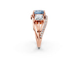 Rose gold Three-Stone Fancy Blue Princess Cut Cut Diamond Split Shank Prong Set Ring_14