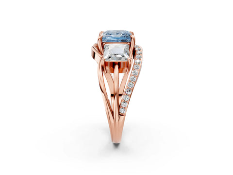 Rose gold Three-Stone Fancy Blue Princess Cut Cut Diamond Split Shank Prong Set Ring_14