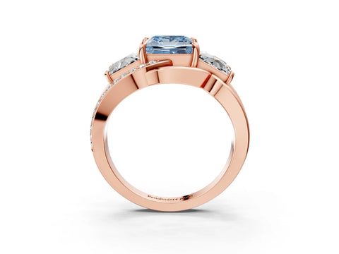 Rose gold Three-Stone Fancy Blue Princess Cut Cut Diamond Split Shank Prong Set Ring_15