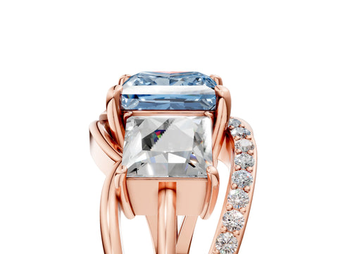Rose gold Three-Stone Fancy Blue Princess Cut Cut Diamond Split Shank Prong Set Ring_17