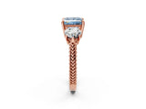 Rose gold Three-Stone Fancy Blue Princess Cut Cut Milgrain Band Prong Setting Ring_2