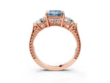 Rose gold Three-Stone Fancy Blue Princess Cut Cut Milgrain Band Prong Setting Ring_3