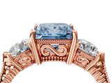 Rose gold Three-Stone Fancy Blue Princess Cut Cut Milgrain Band Prong Setting Ring_4