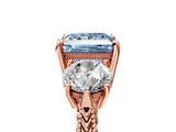 Rose gold Three-Stone Fancy Blue Princess Cut Cut Milgrain Band Prong Setting Ring_5