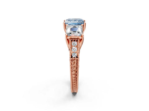 Rose gold Three-Stone Fancy Blue Princess Cut Cut Milgrain Pavé Engagement Ring_2