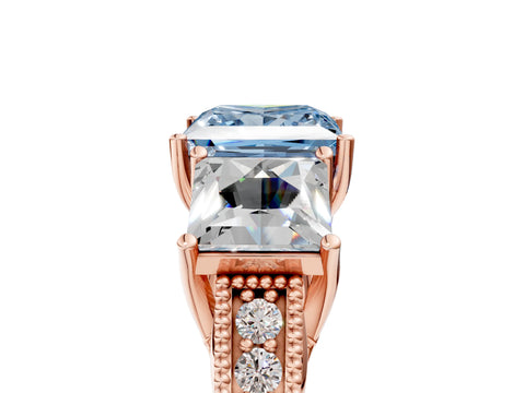 Rose gold Three-Stone Fancy Blue Princess Cut Cut Milgrain Pavé Engagement Ring_5