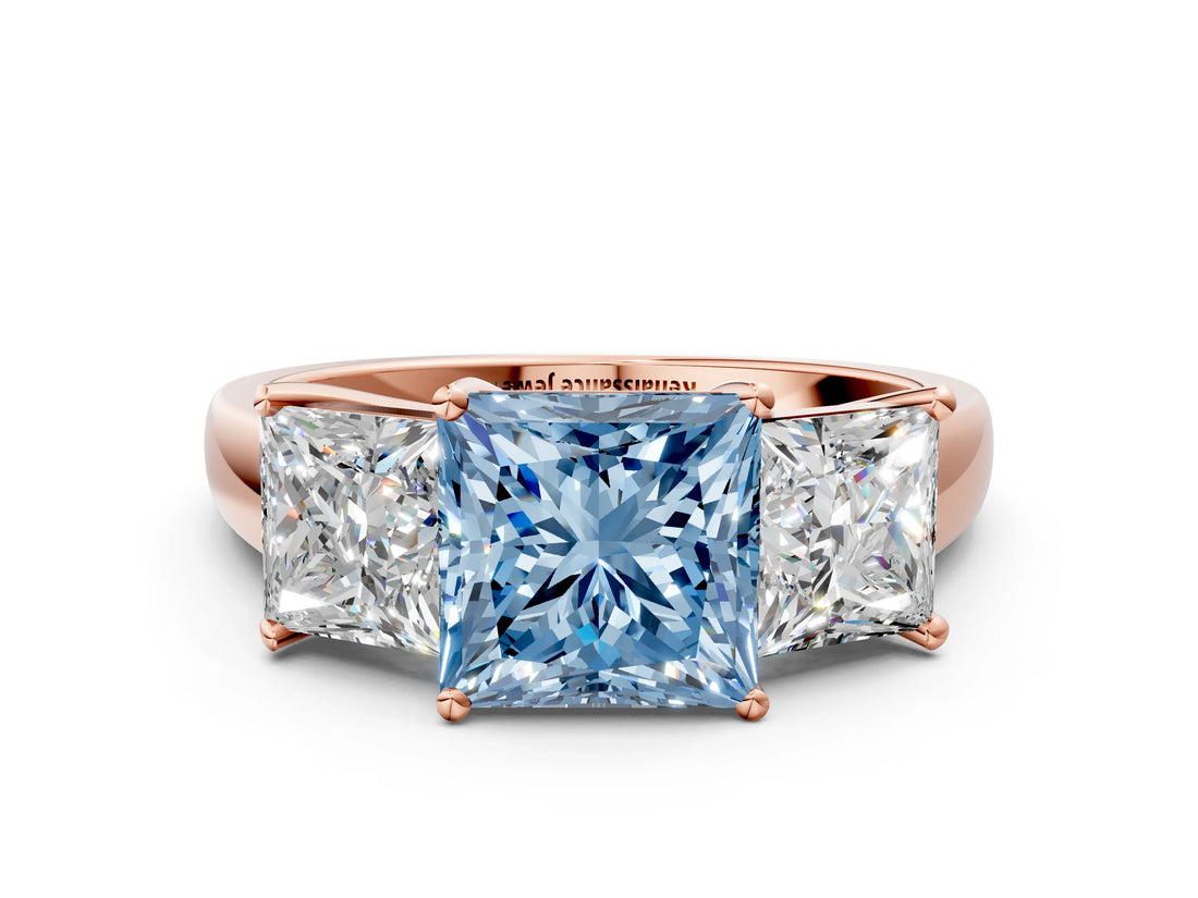 Rose gold Three-Stone Fancy Blue Princess Cut Cut Solitaire Ring with Classic Prong Setting