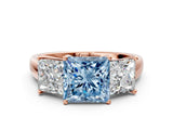 Rose gold Three-Stone Fancy Blue Princess Cut Cut Solitaire Ring with Classic Prong Setting