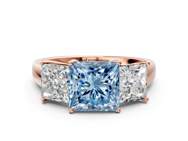 Rose gold Three-Stone Fancy Blue Princess Cut Cut Solitaire Ring with Classic Prong Setting