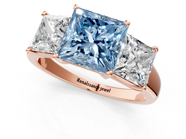 Rose gold Three-Stone Fancy Blue Princess Cut Cut Solitaire Ring with Classic Prong Setting