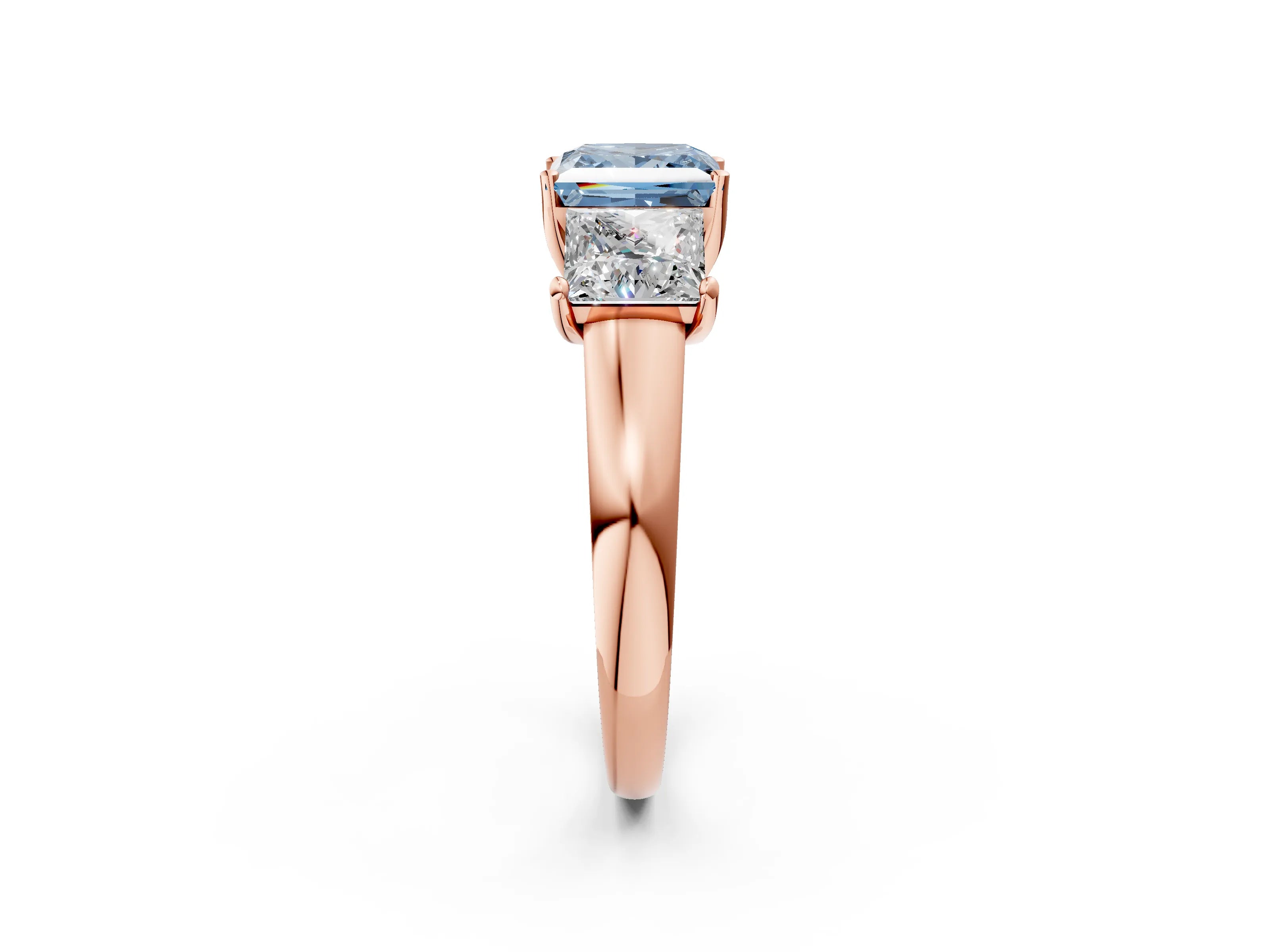 Rose gold Three-Stone Fancy Blue Princess Cut Cut Solitaire Ring with Classic Prong Setting_2