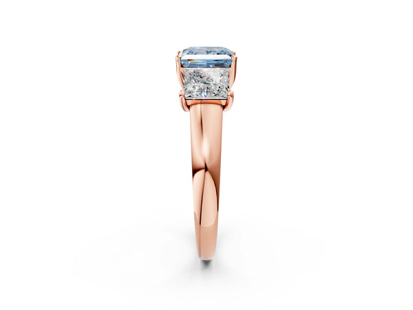Rose gold Three-Stone Fancy Blue Princess Cut Cut Solitaire Ring with Classic Prong Setting