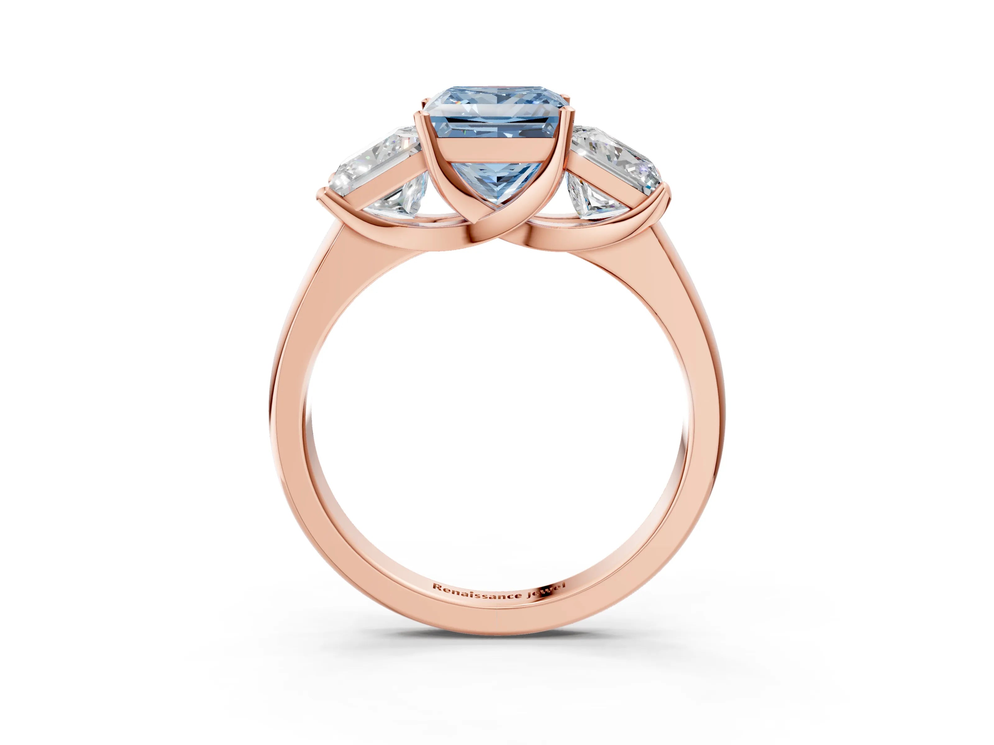 Rose gold Three-Stone Fancy Blue Princess Cut Cut Solitaire Ring with Classic Prong Setting_3