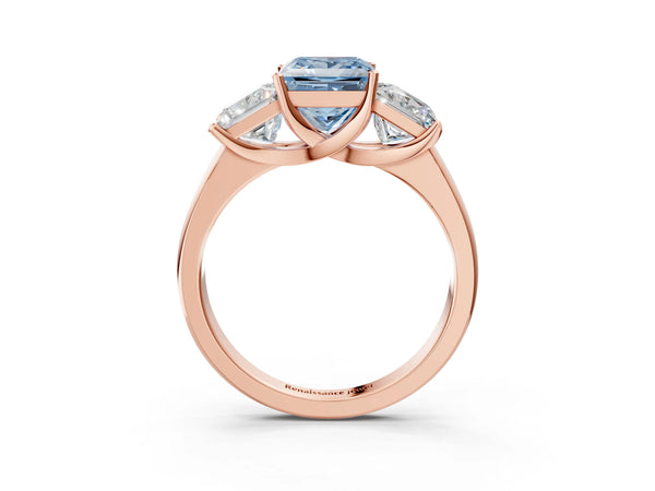 Rose gold Three-Stone Fancy Blue Princess Cut Cut Solitaire Ring with Classic Prong Setting