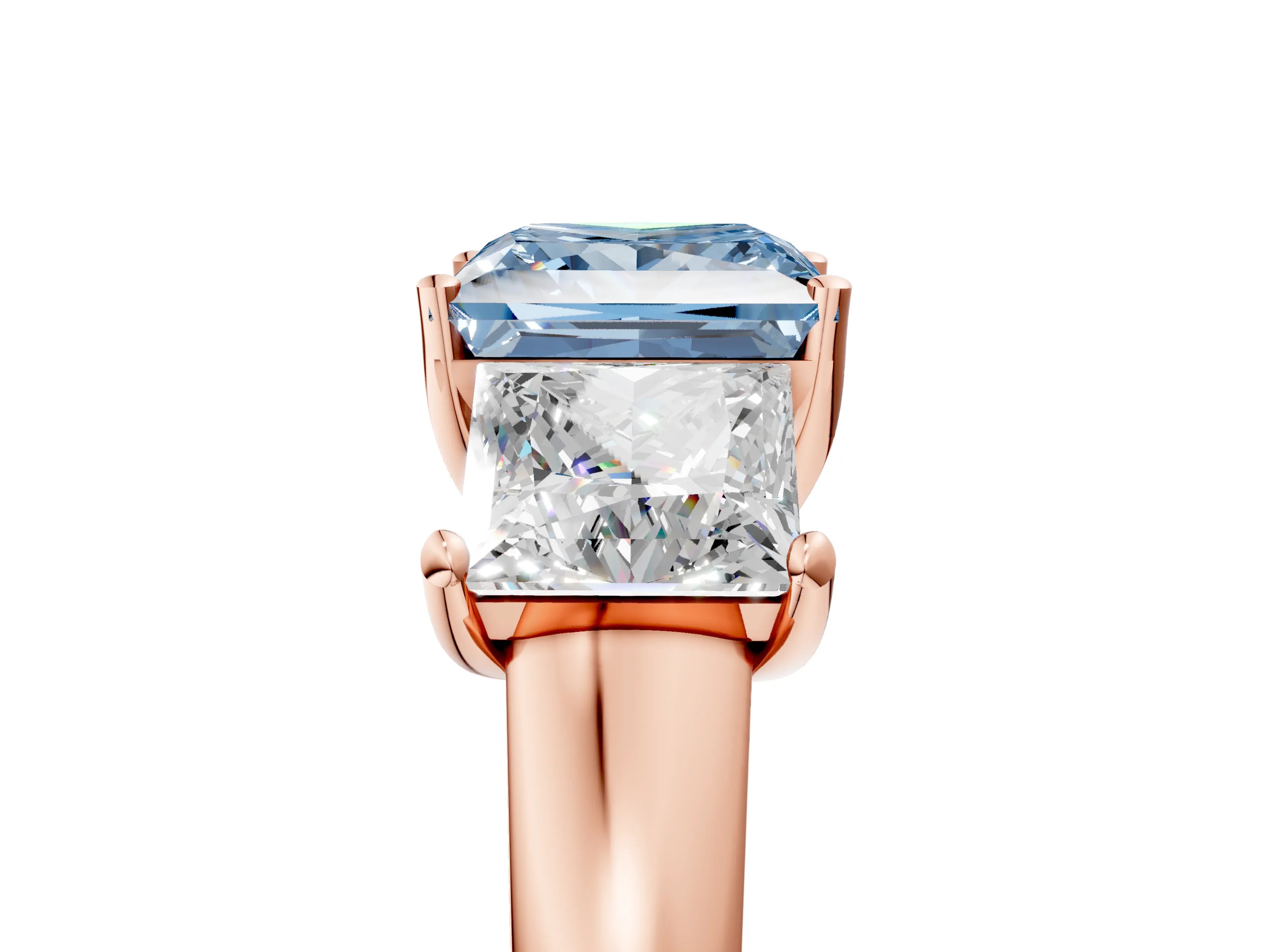 Rose gold Three-Stone Fancy Blue Princess Cut Cut Solitaire Ring with Classic Prong Setting_5
