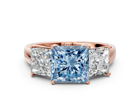 Rose gold Three-Stone Fancy Blue Princess Cut Cut Solitaire Ring with Classic Prong Setting