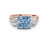 Rose gold Three-Stone Fancy Blue Princess Cut Diamond Braided Band Ring with Four-Prong Setting_39