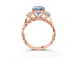 Rose gold Three-Stone Fancy Blue Princess Cut Diamond Braided Band Ring with Four-Prong Setting_42
