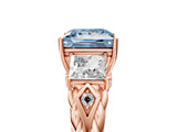 Rose gold Three-Stone Fancy Blue Princess Cut Diamond Braided Band Ring with Four-Prong Setting_44