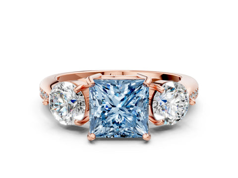 Rose gold Three-Stone Fancy Blue Princess Cut Diamond Channel Set Engagement Ring with Prong Setting_12