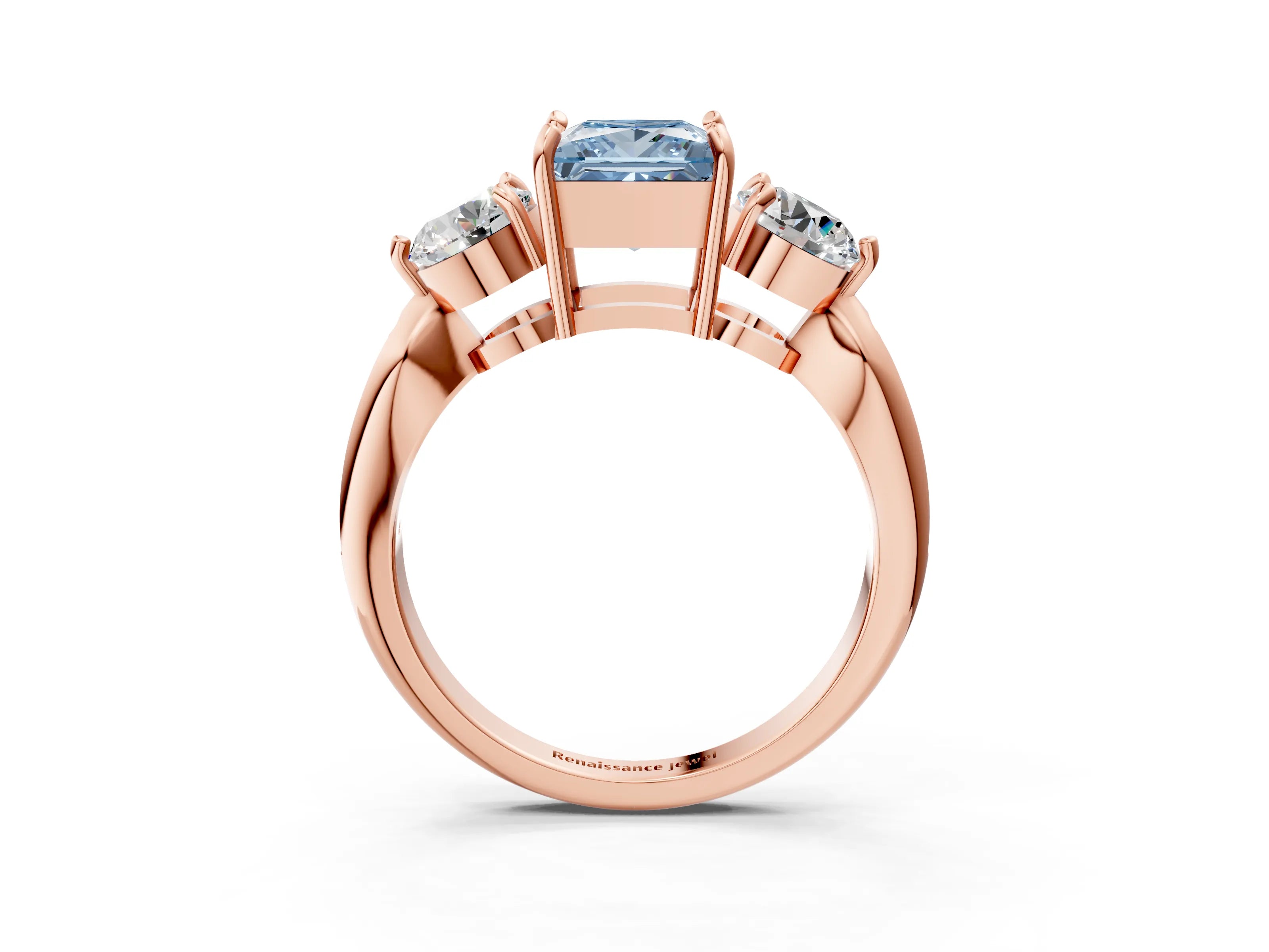 Rose gold Three-Stone Fancy Blue Princess Cut Diamond Channel Set Engagement Ring with Prong Setting_15
