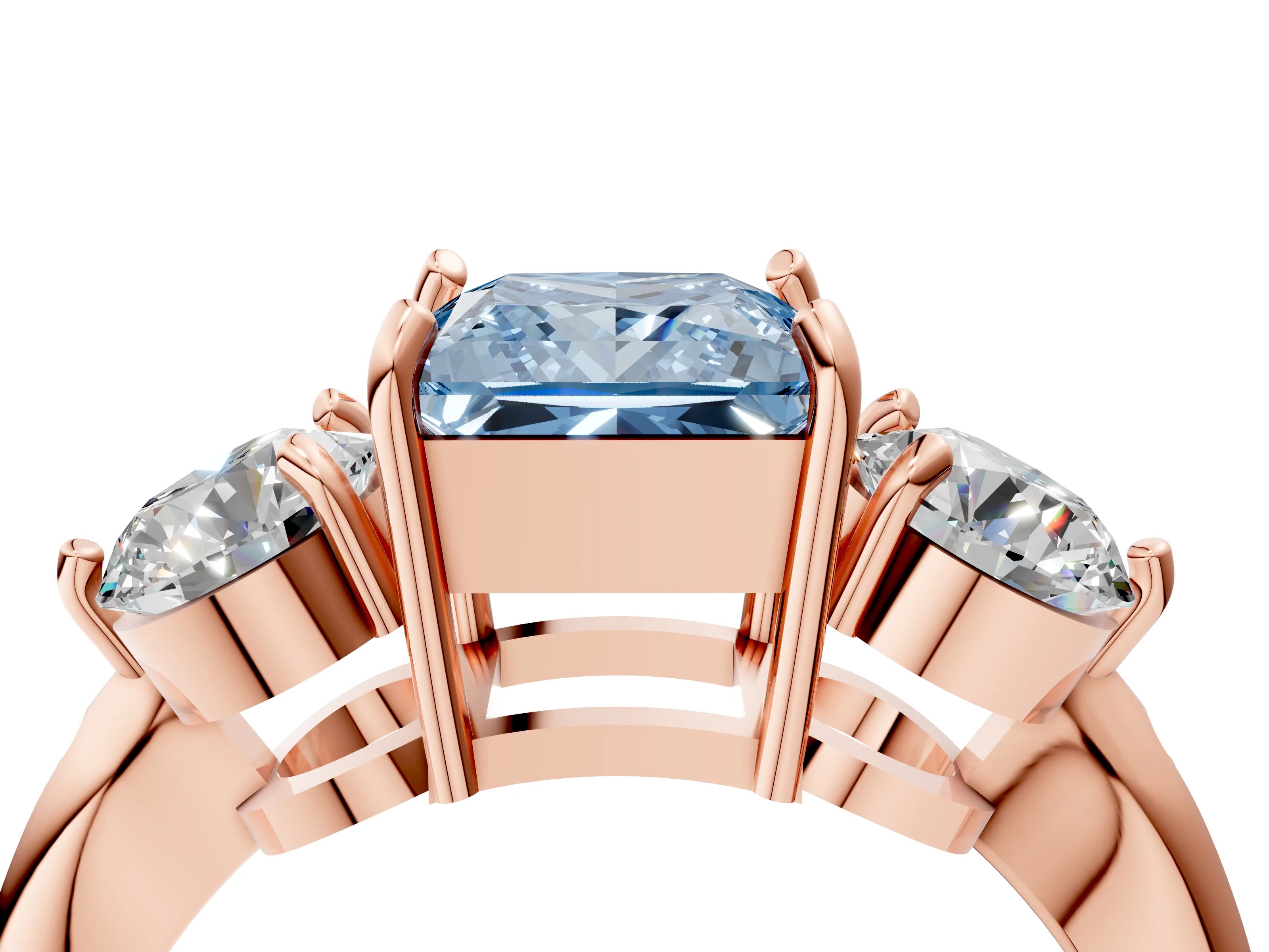 Rose gold Three-Stone Fancy Blue Princess Cut Diamond Channel Set Engagement Ring with Prong Setting_16