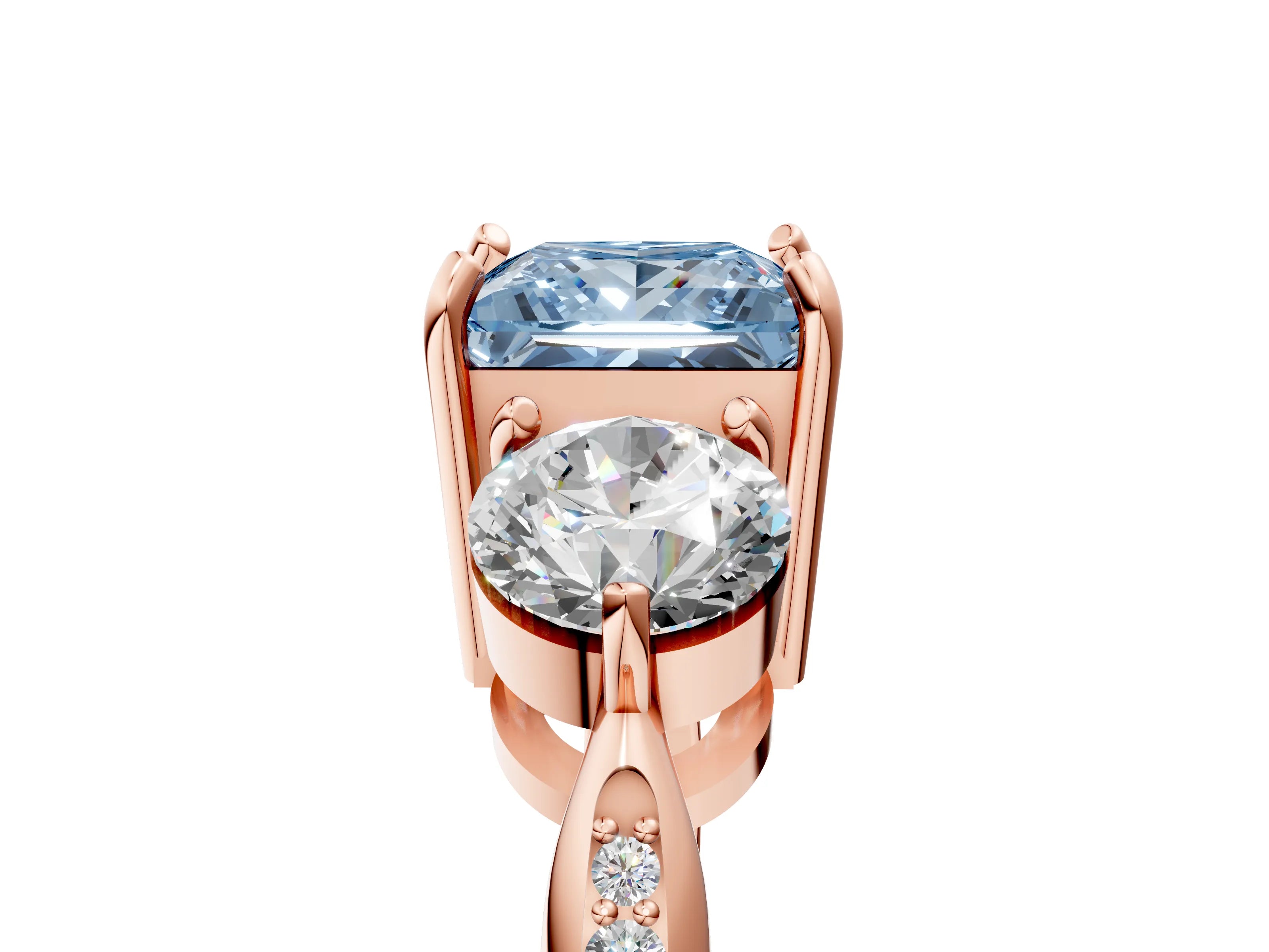 Rose gold Three-Stone Fancy Blue Princess Cut Diamond Channel Set Engagement Ring with Prong Setting_17
