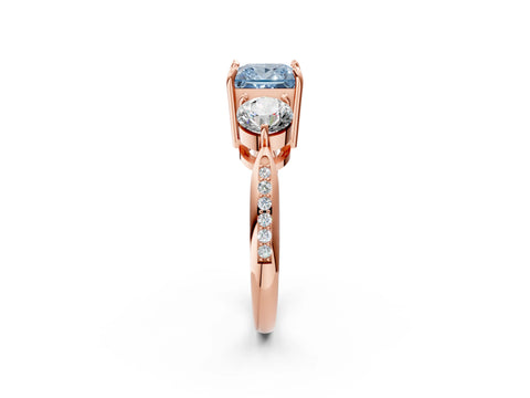 Rose gold Three-Stone Fancy Blue Princess Cut Diamond Channel Set Engagement Ring with Prong Setting_2