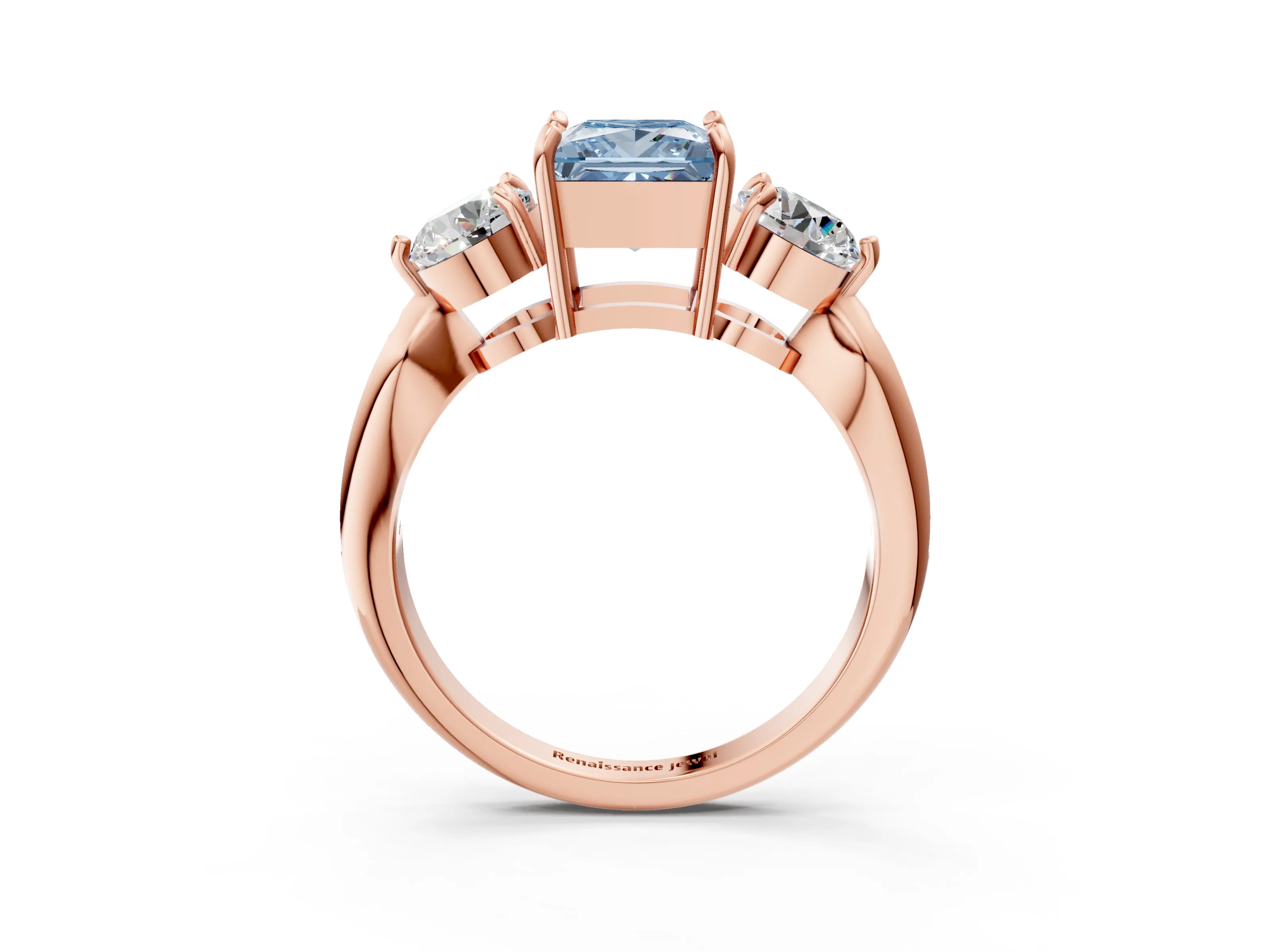 Rose gold Three-Stone Fancy Blue Princess Cut Diamond Channel Set Engagement Ring with Prong Setting_3