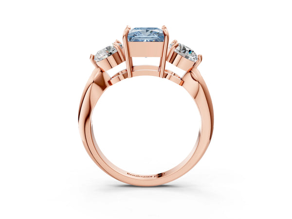 Rose gold Three-Stone Fancy Blue Princess Cut Diamond Channel Set Engagement Ring with Prong Setting