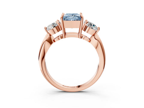 Rose gold Three-Stone Fancy Blue Princess Cut Diamond Channel Set Engagement Ring with Prong Setting_3