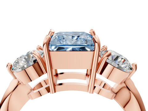 Rose gold Three-Stone Fancy Blue Princess Cut Diamond Channel Set Engagement Ring with Prong Setting_4