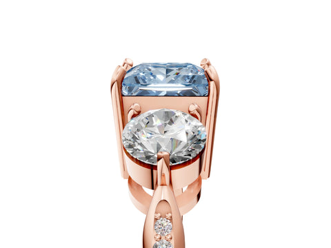 Rose gold Three-Stone Fancy Blue Princess Cut Diamond Channel Set Engagement Ring with Prong Setting_5