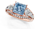 Rose gold Three-Stone Fancy Blue Princess Cut Diamond Engagement Ring with Pave Band and Prong Setting_1