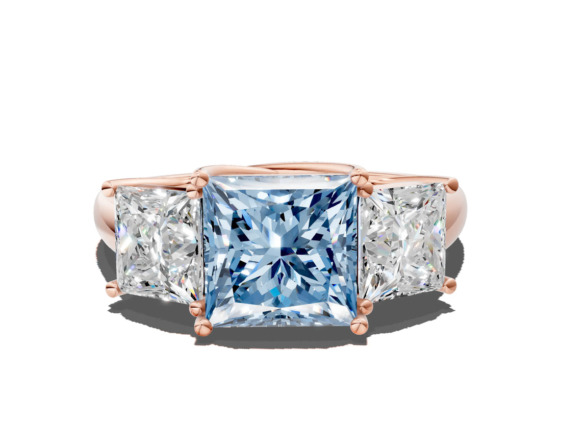 Rose gold Three-Stone Fancy Blue Princess Cut Diamond Engagement Ring with Prong Setting_3
