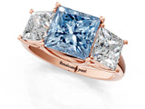 Rose gold Three-Stone Fancy Blue Princess Cut Diamond Engagement Ring with Prong Setting_4