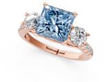 Rose gold Three-Stone Fancy Blue Princess  Cut Diamond Pavé Band with Four-Prong Setting_29