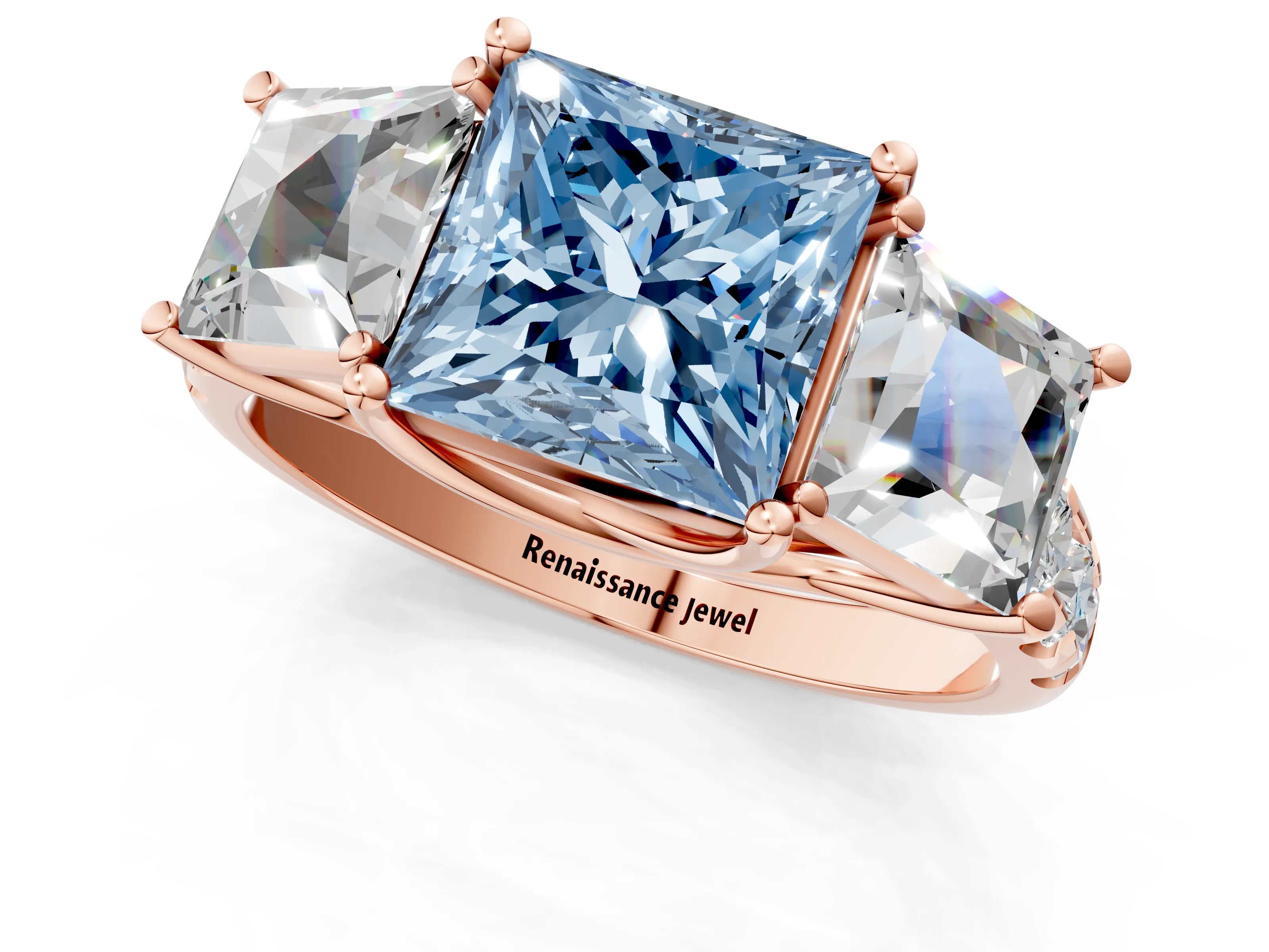 Rose gold Three-Stone Fancy Blue Princess Cut Diamond Pavé Band with Prong Setting_1