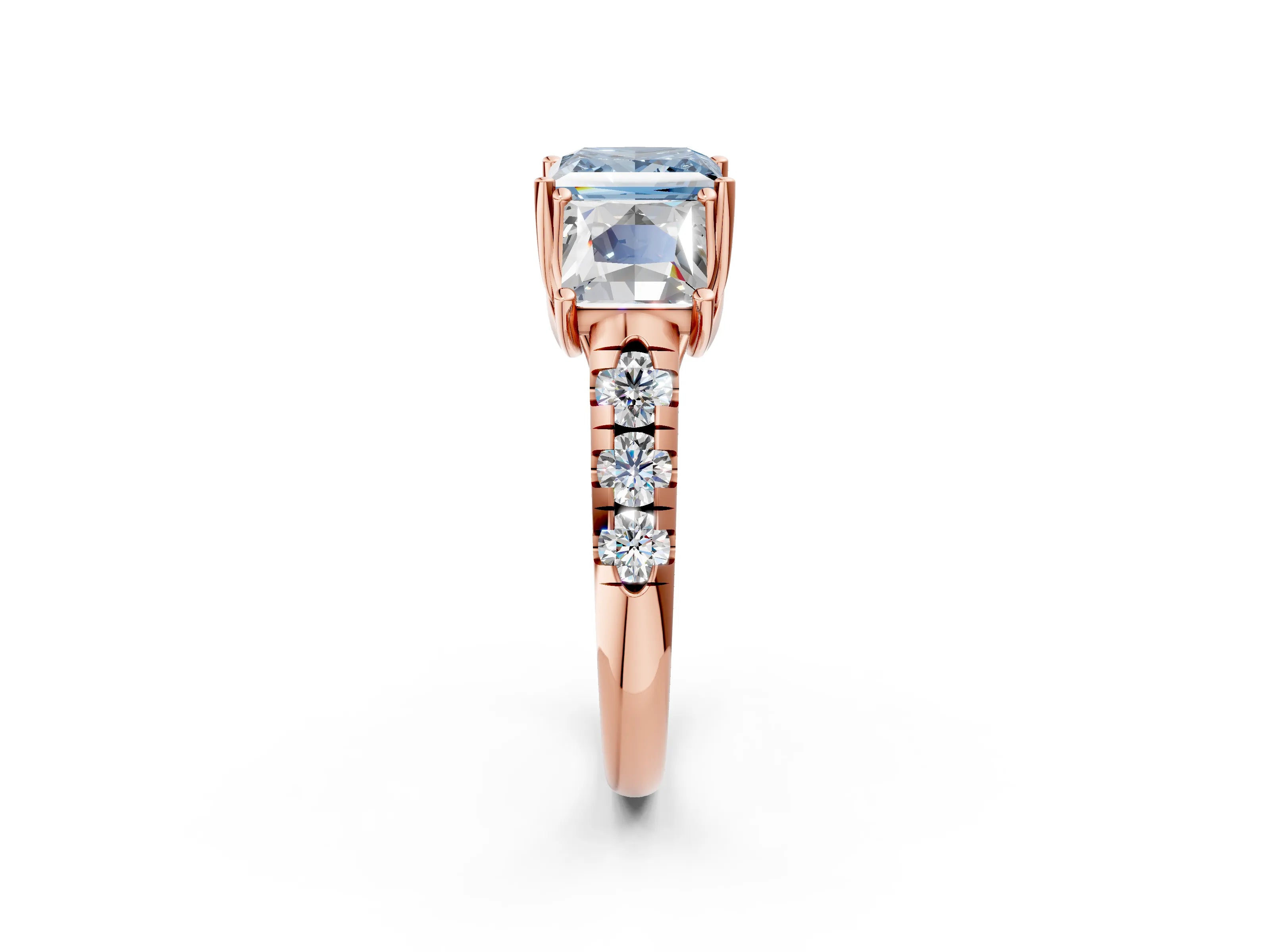 Rose gold Three-Stone Fancy Blue Princess Cut Diamond Pavé Band with Prong Setting_2