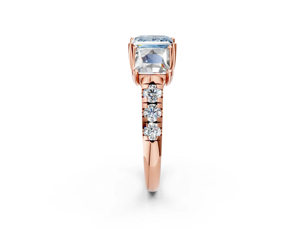 Rose gold Three-Stone Fancy Blue Princess Cut Diamond Pavé Band with Prong Setting
