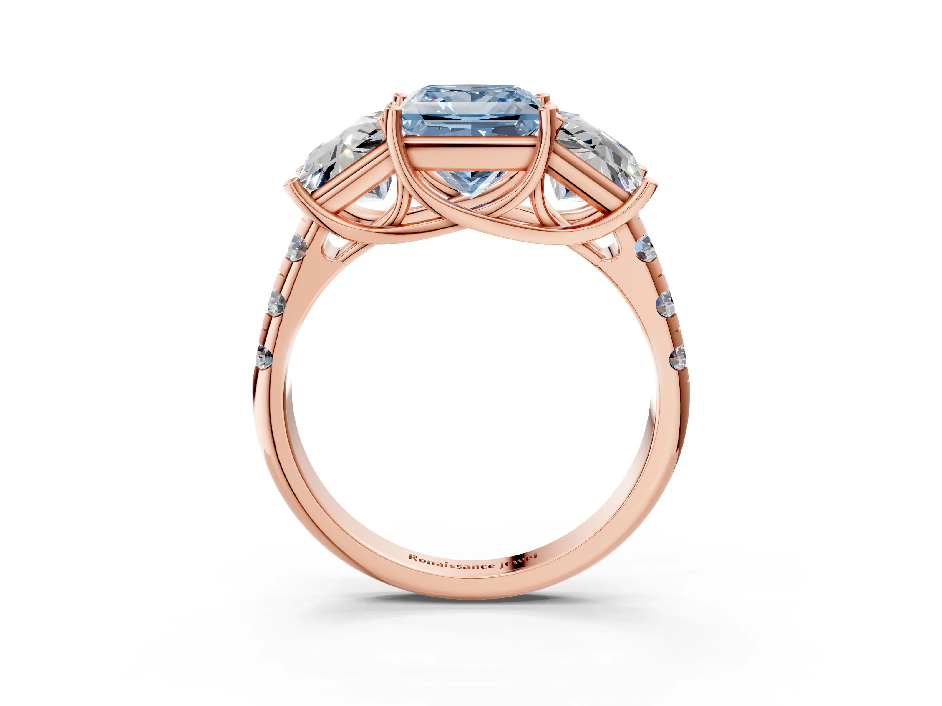 Rose gold Three-Stone Fancy Blue Princess Cut Diamond Pavé Band with Prong Setting_3