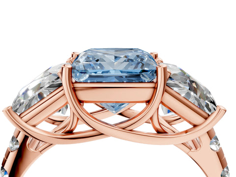 Rose gold Three-Stone Fancy Blue Princess Cut Diamond Pavé Band with Prong Setting_4
