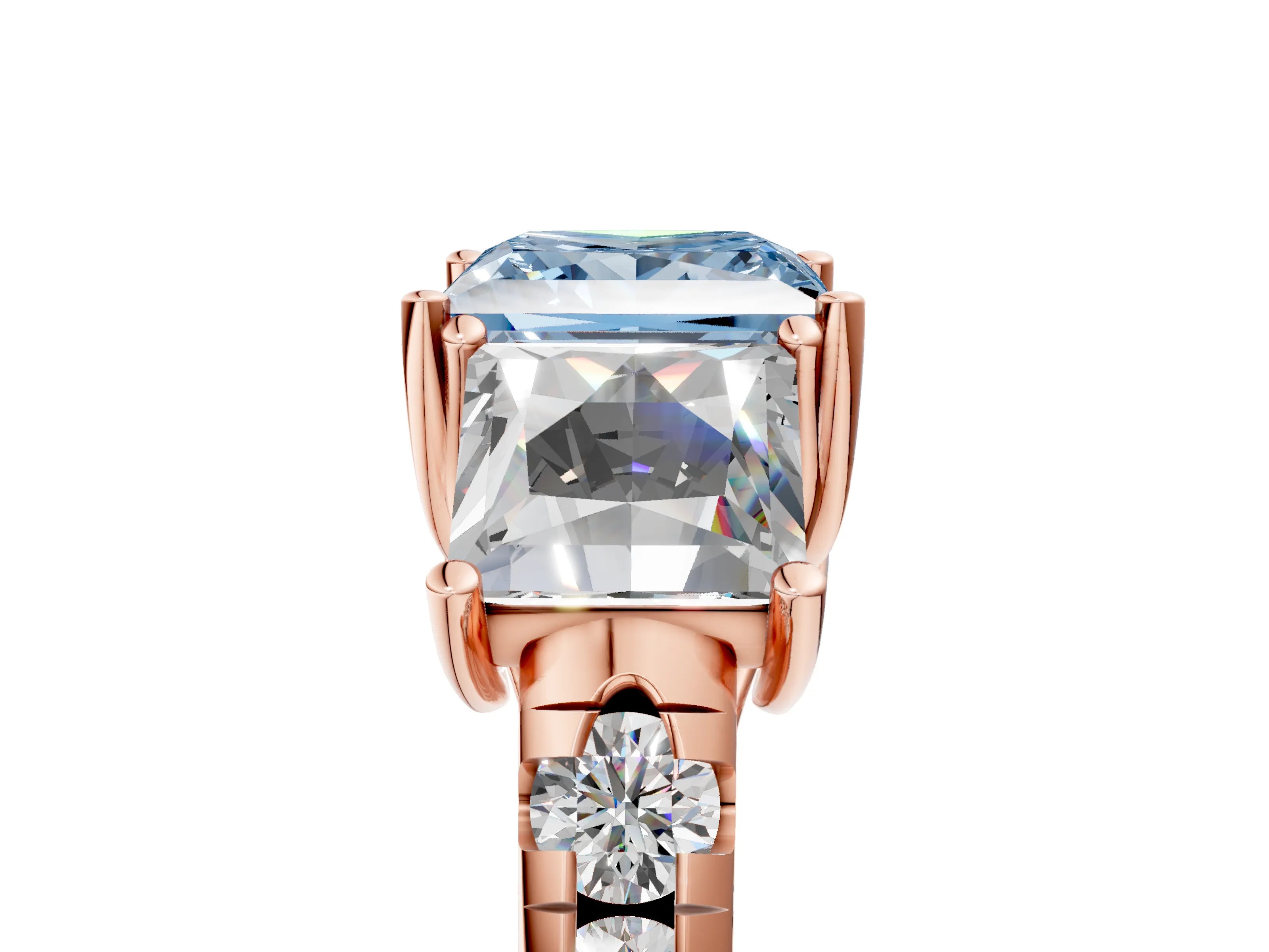 Rose gold Three-Stone Fancy Blue Princess Cut Diamond Pavé Band with Prong Setting_5