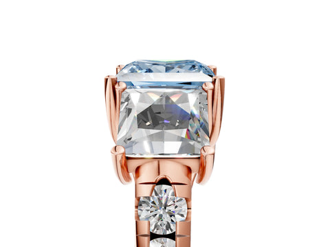 Rose gold Three-Stone Fancy Blue Princess Cut Diamond Pavé Band with Prong Setting_5