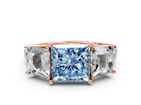 Rose gold Three-Stone Fancy Blue Princess Cut Diamond Pavé Band with Prong Setting