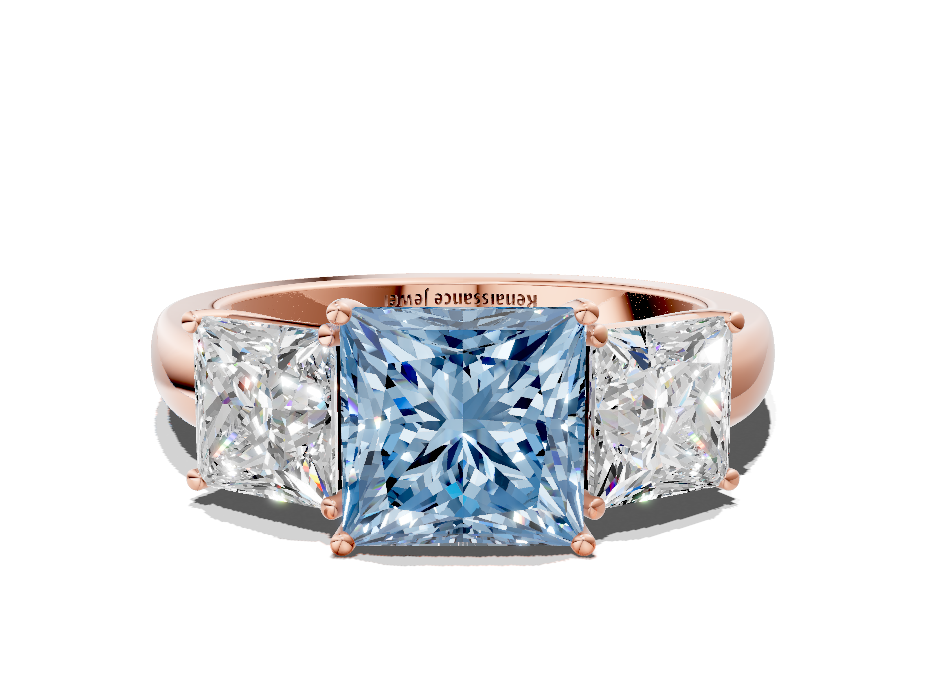 Rose gold Three-Stone Fancy Blue Princess  Cut Diamond Ring with Channel-Set Band and Four-Prong Setting_32