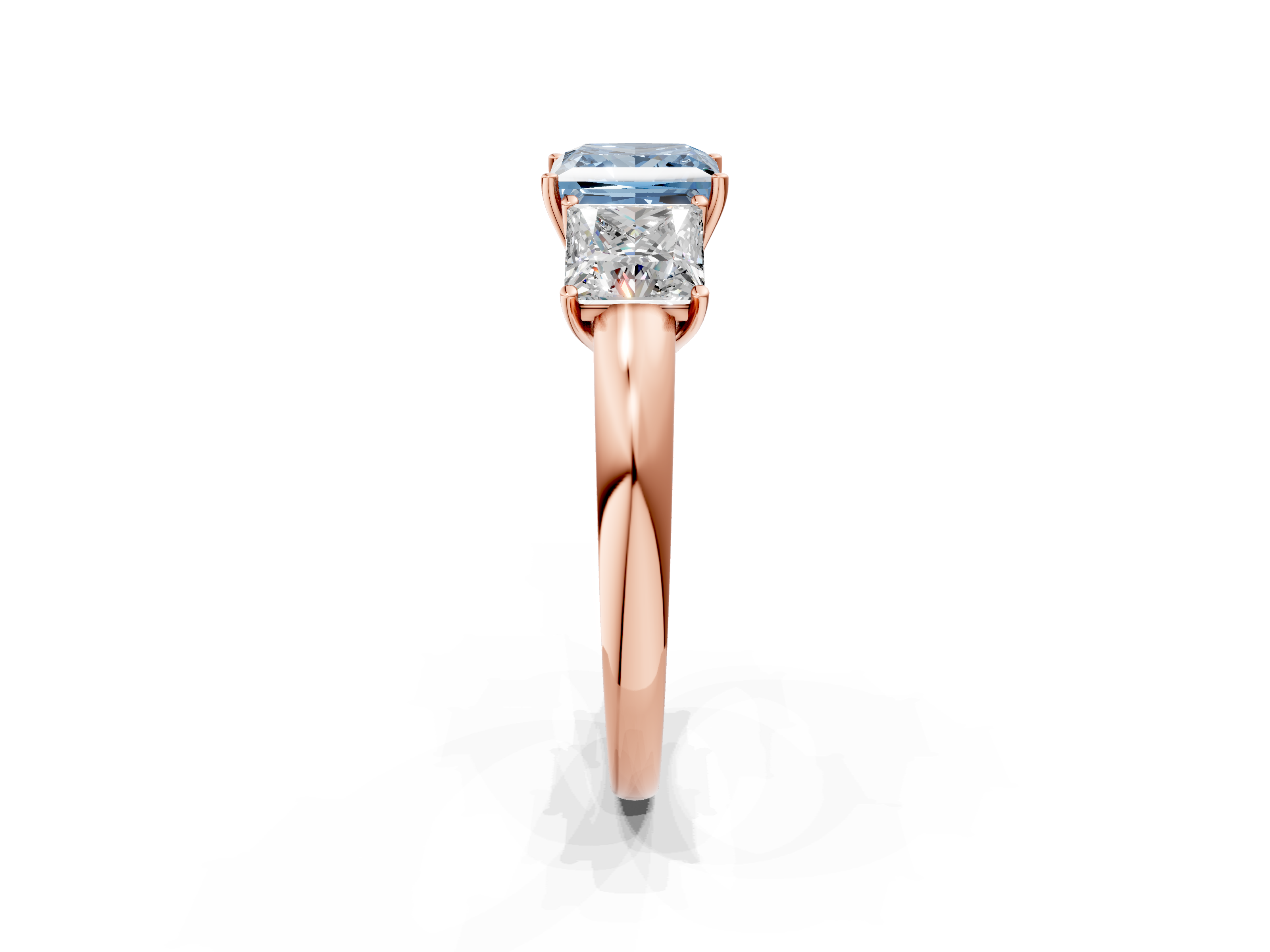 Rose gold Three-Stone Fancy Blue Princess  Cut Diamond Ring with Channel-Set Band and Four-Prong Setting_33