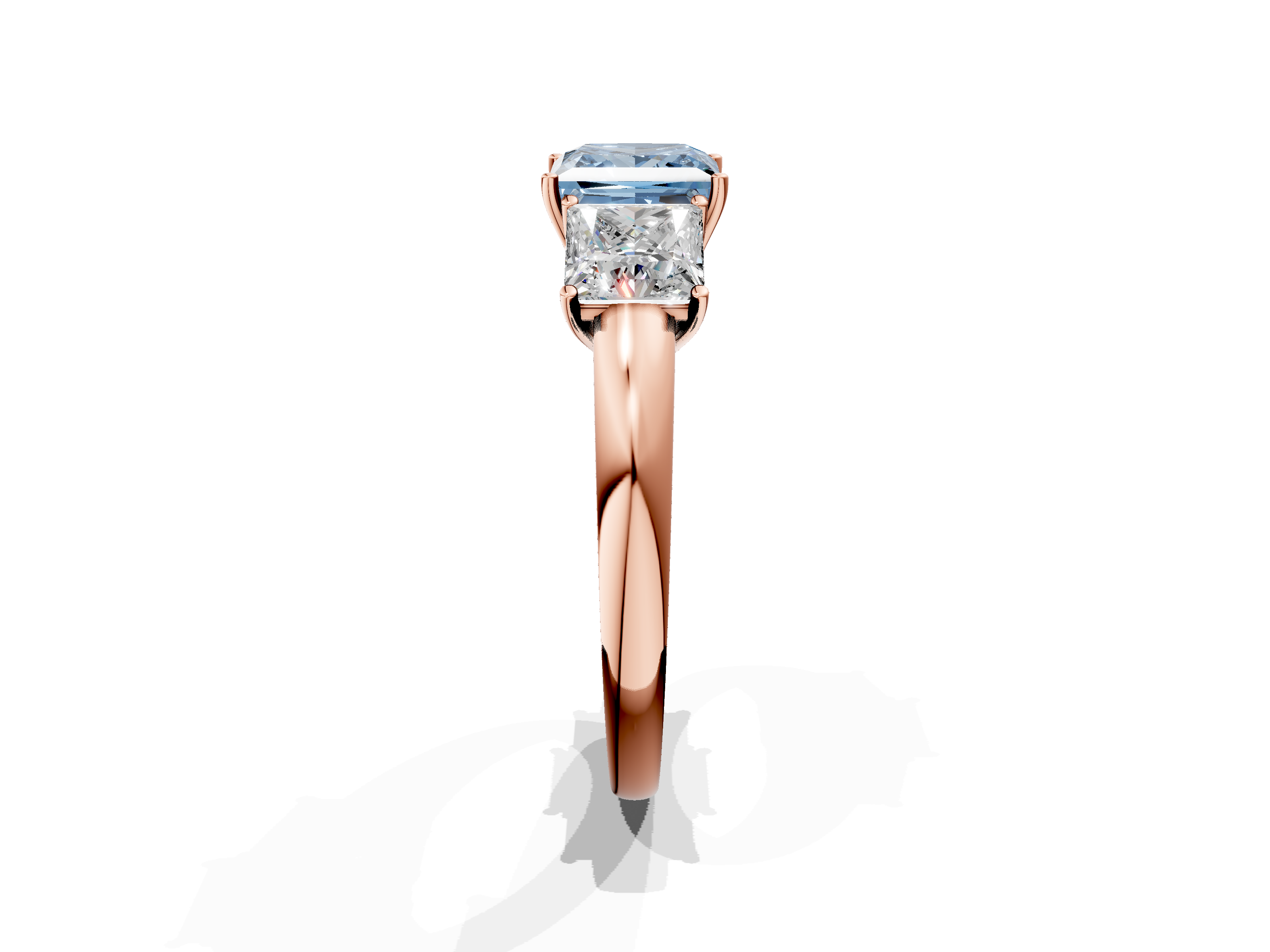 Rose gold Three-Stone Fancy Blue Princess  Cut Diamond Ring with Channel-Set Band and Four-Prong Setting_34